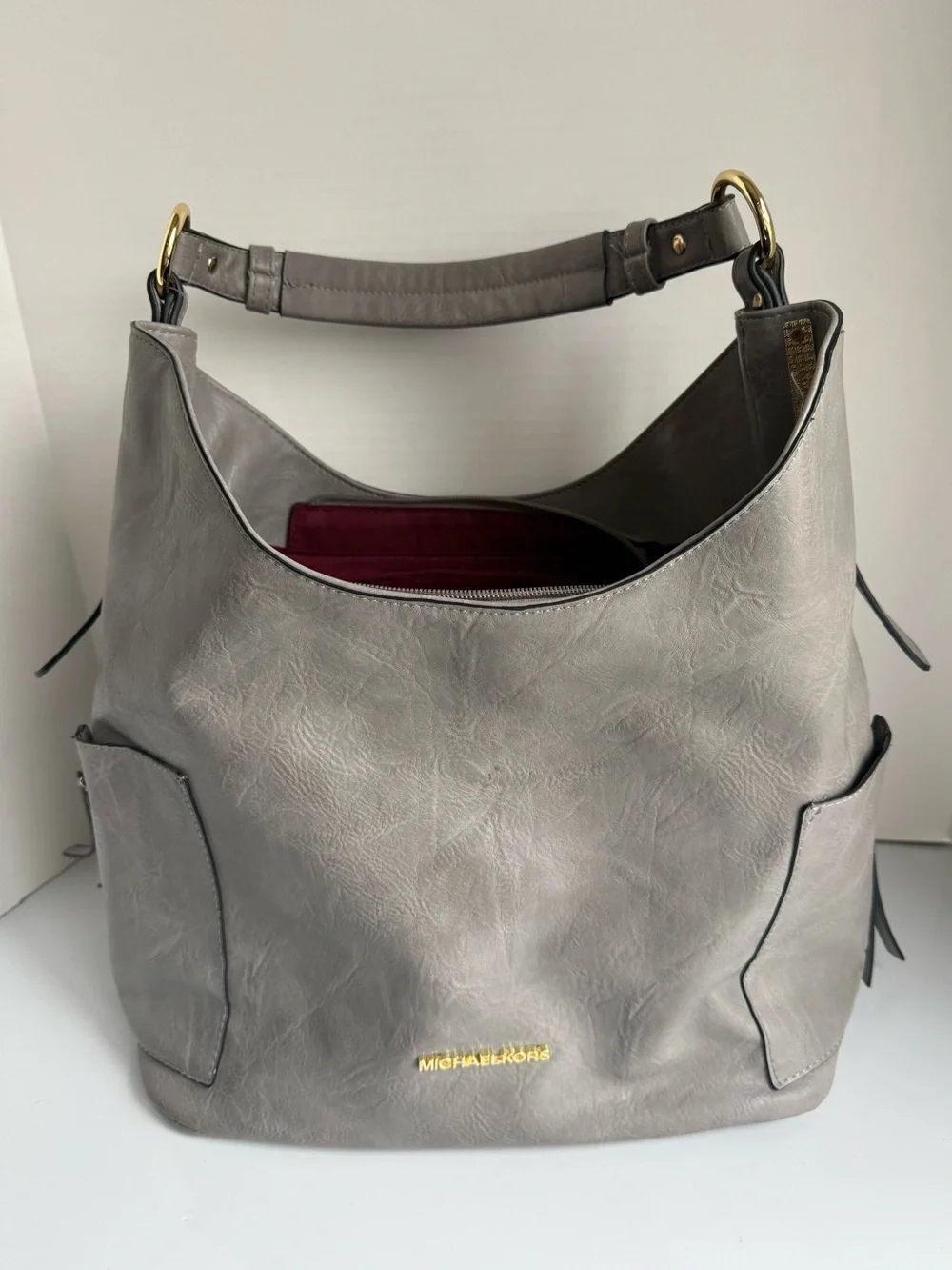 MICHAEL KORS Leather Gray Hobo Oversized Luxury Designer Shoulder Bag